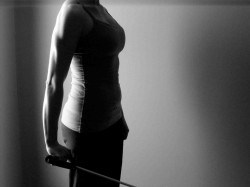 black and white photo of female torso