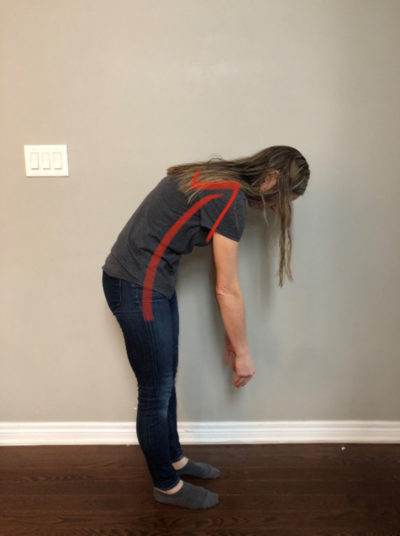 bending over with rounded back