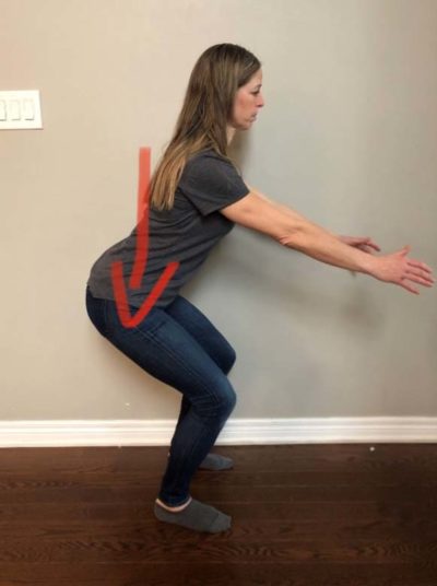 squatting with straight back