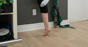 Single-leg heel raise exercise used to strengthen the calf